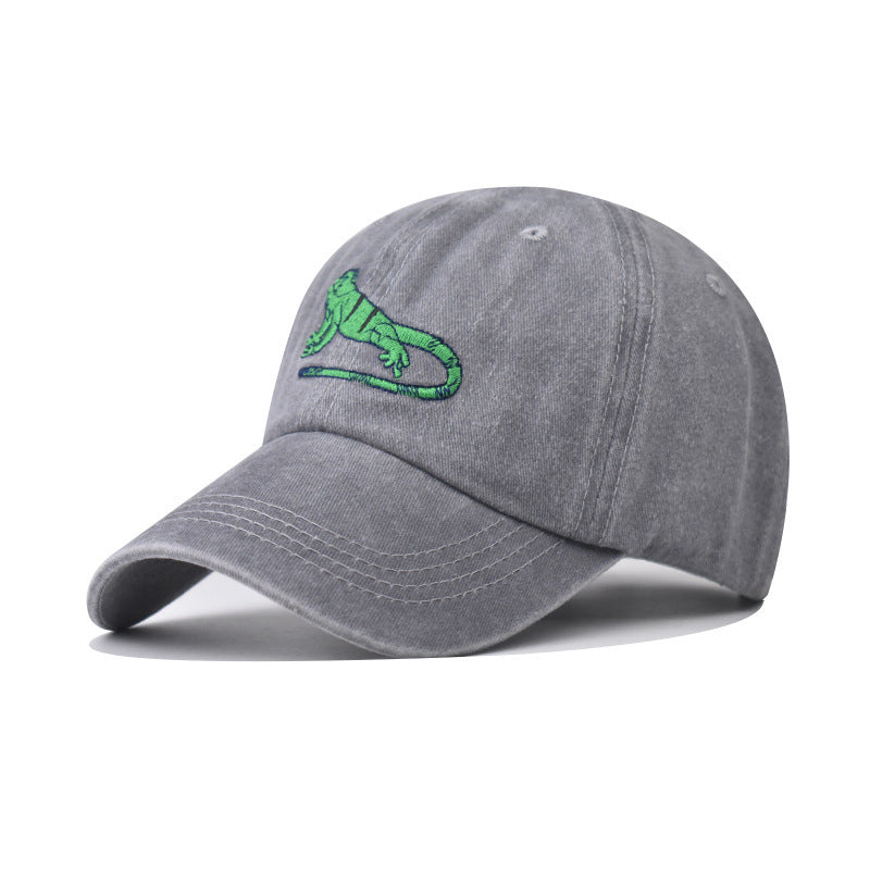 Wholesale Casual Washed Distressed Lizard Embroidered Baseball Cap Breathable Adjustable Summer Unisex