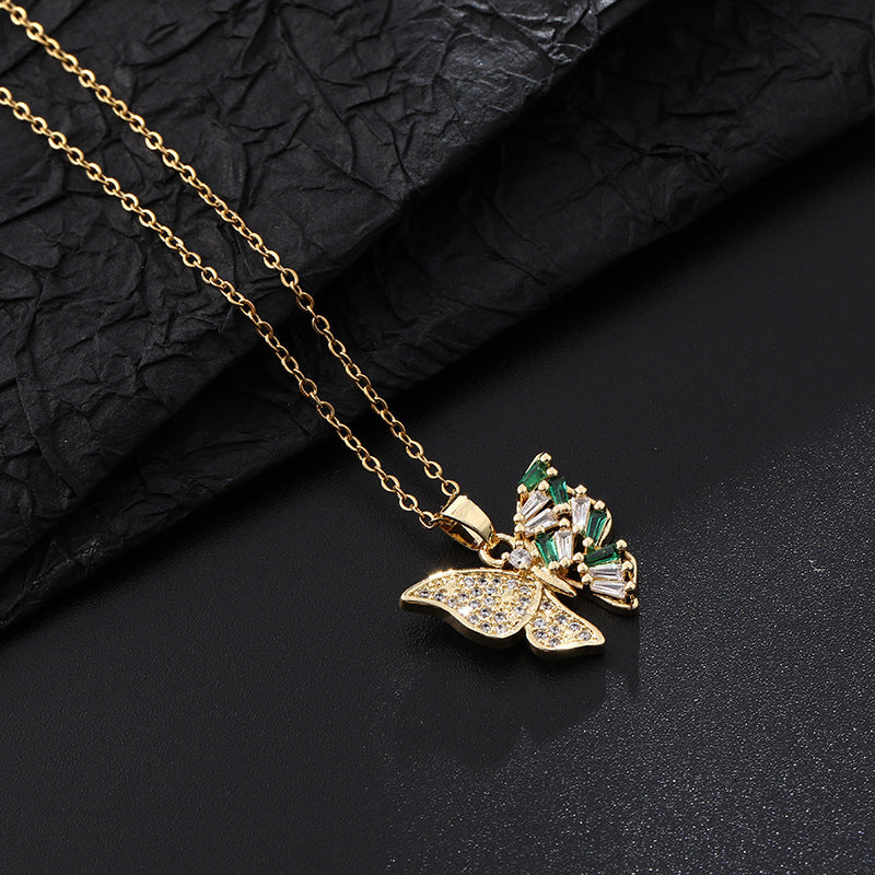 Wholesale Copper Butterfly Choker With Colorful Zircon Pendant Korean Style Trendy Fashion Accessory For Women