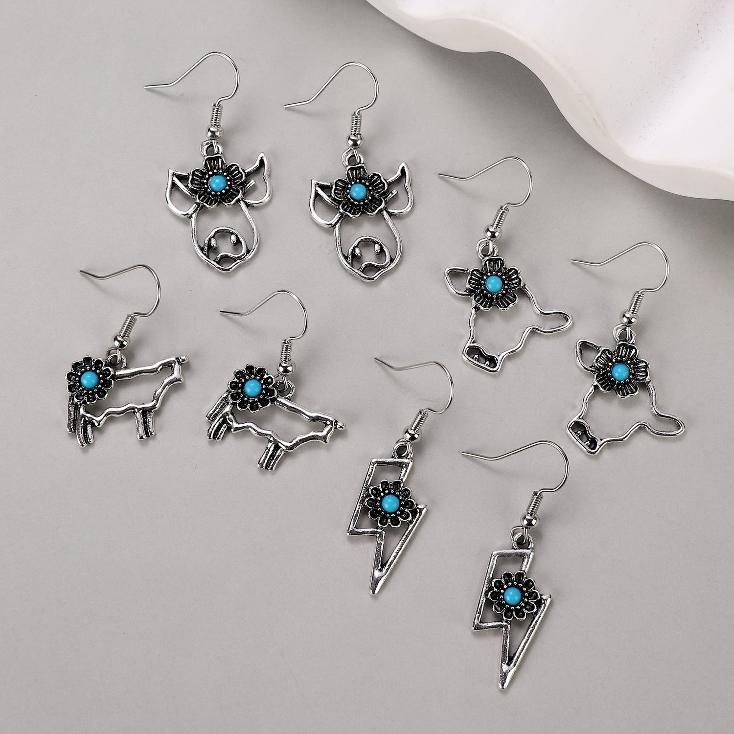 Wholesale  Retro Bohemian Turquoise Hollow Earrings