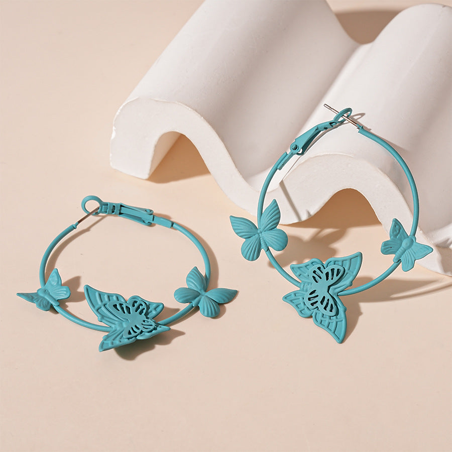 Wholesale Painted butterfly circle silver needle earrings