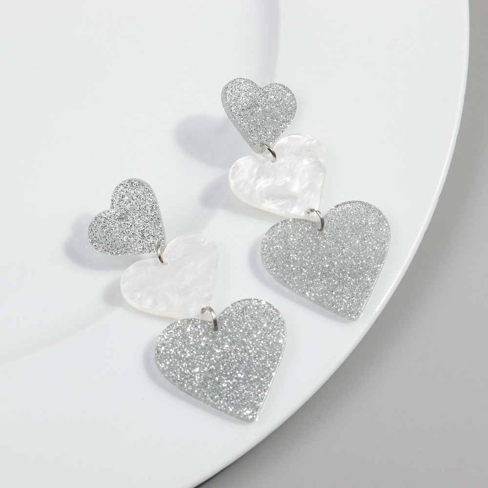 Wholesale Valentine's Day peach heart love glitter acrylic color love earrings