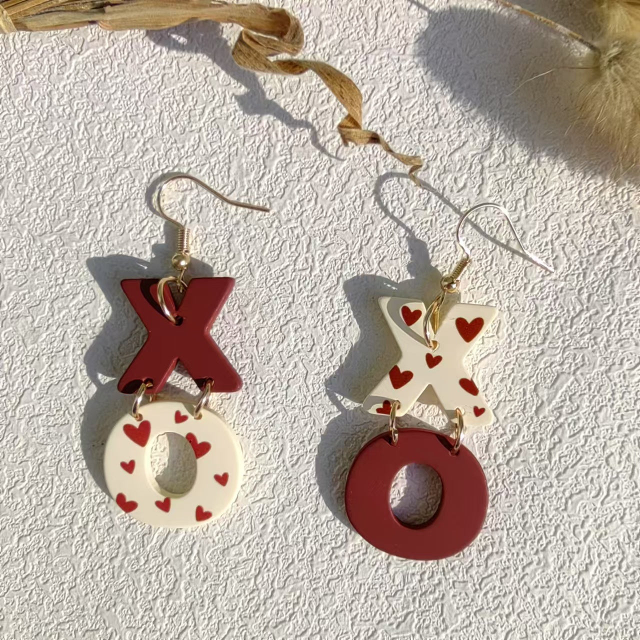 Wholesale Acrylic spray paint feel XO Valentine's Day splicing cute polka dot earrings