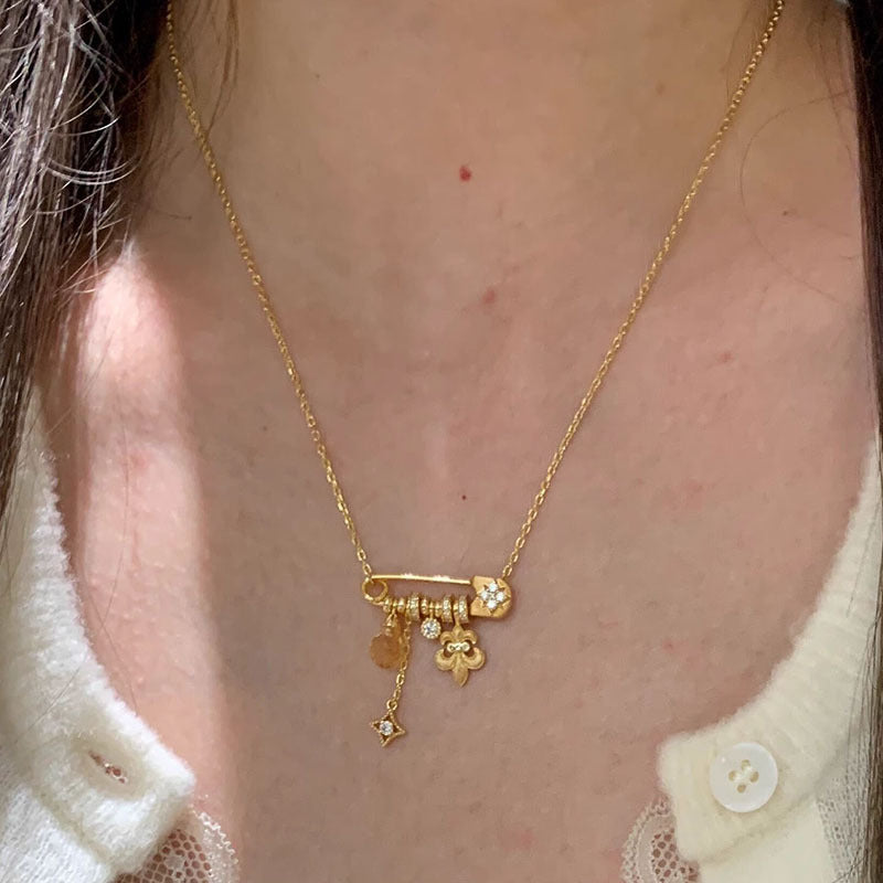 Wholesale  Iris Starburst Yellow Water Pendant Pin Necklace Vintage Clavicle Chain ACCVIP