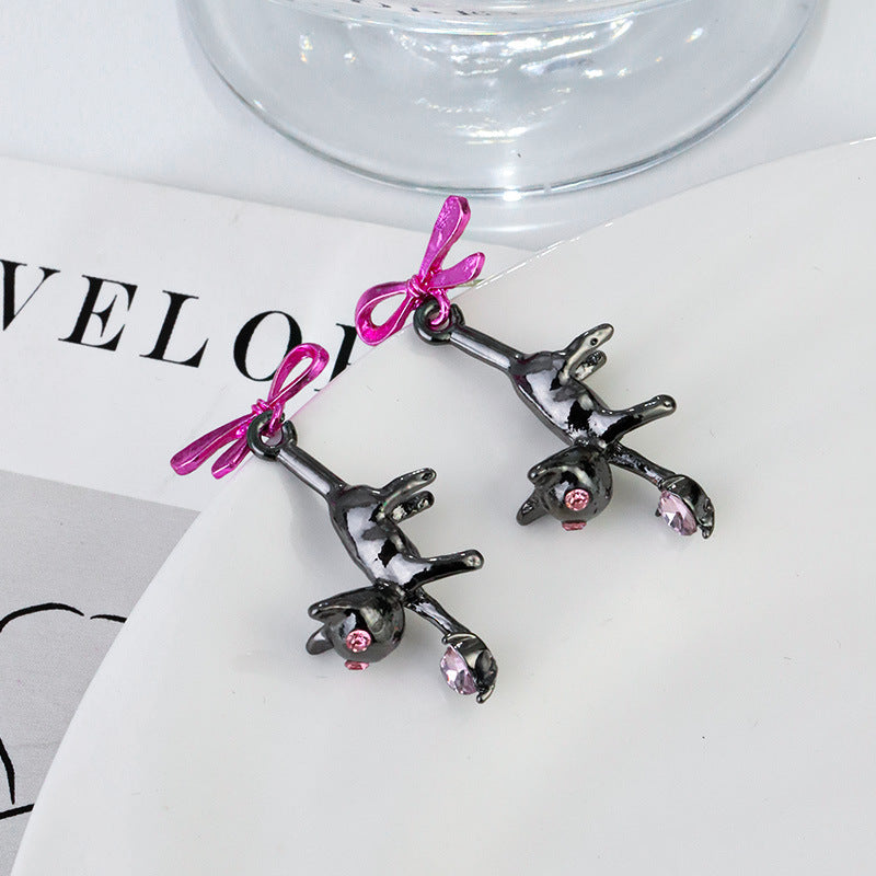 Wholesale Black Cat Pink Bow Earrings Heart Earrings ACC-ES-RuLong014