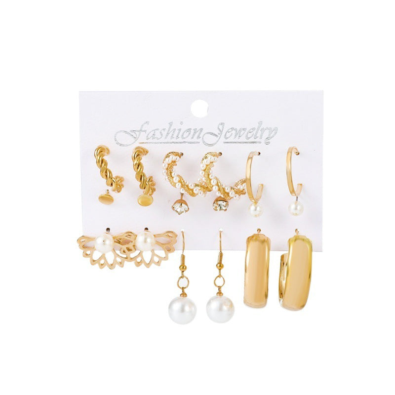 Wholesale Pearl Geometric Combination Alloy Earrings Set ACC-ES-LingQi002