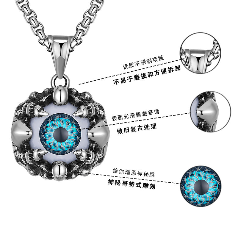 Wholesale  Creative hiphop Titanium Steel Devil's Eye Pendant Necklaces