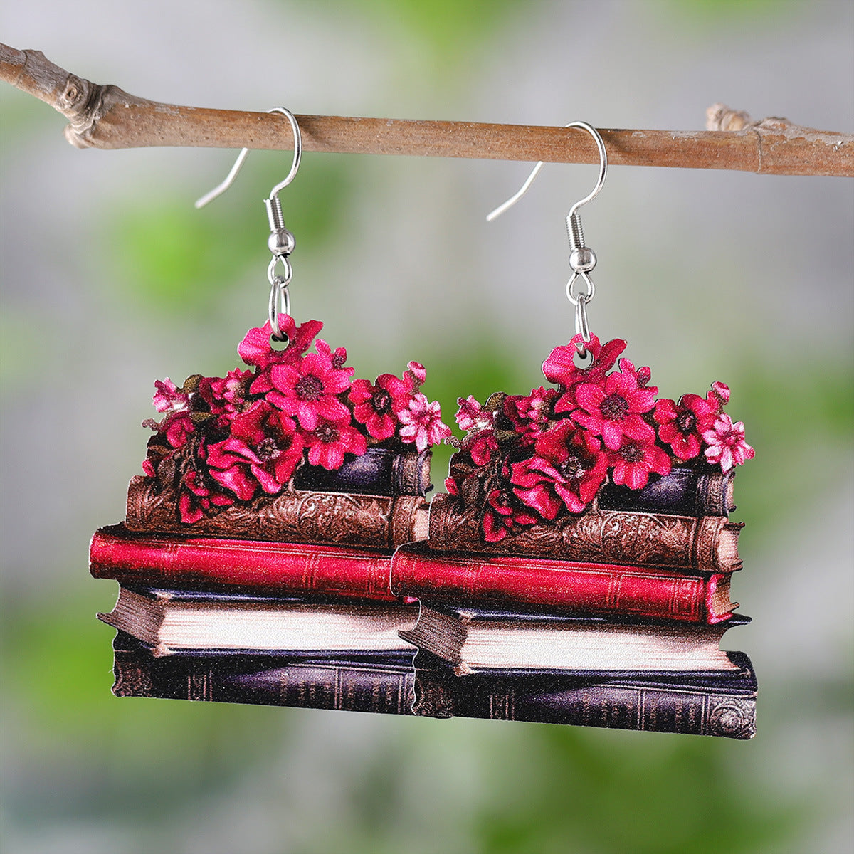 Wholesale School Season Graduation Season Teacher's Day Flower Bow Book  Wooden Double-sided Earrings