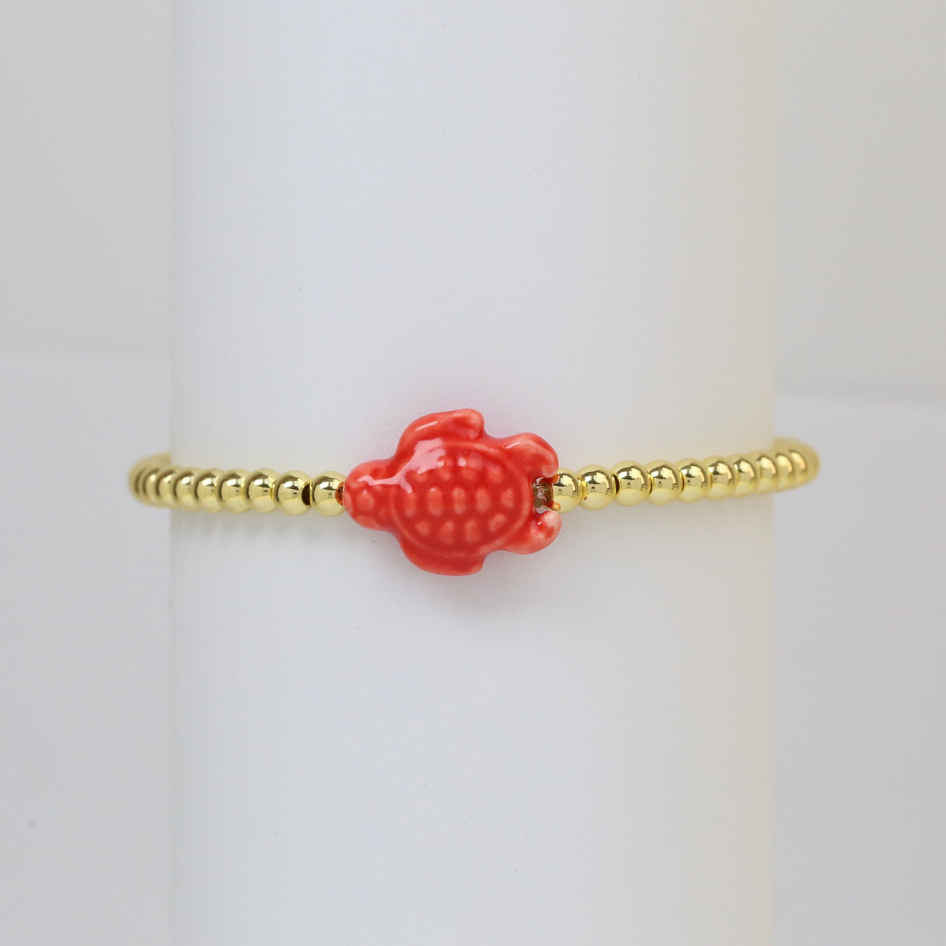 Wholesale Beach style ceramic glass colorful turtle elastic rope copper bead bracelet