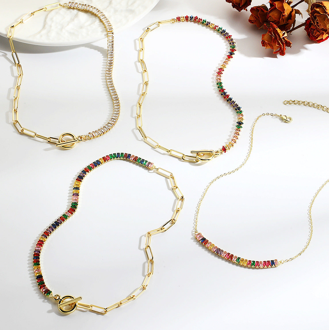 Wholesale  Color Zircon Stitching Necklace Light Luxury Jewelry