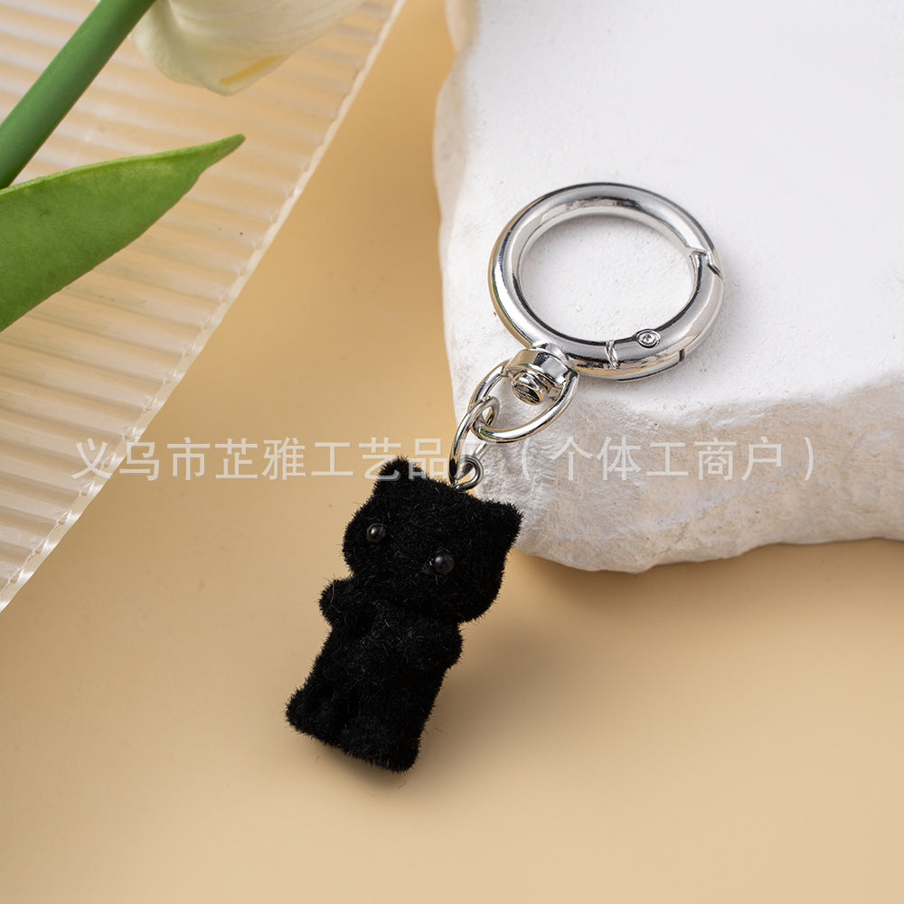 Wholesale  Heart Cute Flocking Cat Pearl Love Keychain