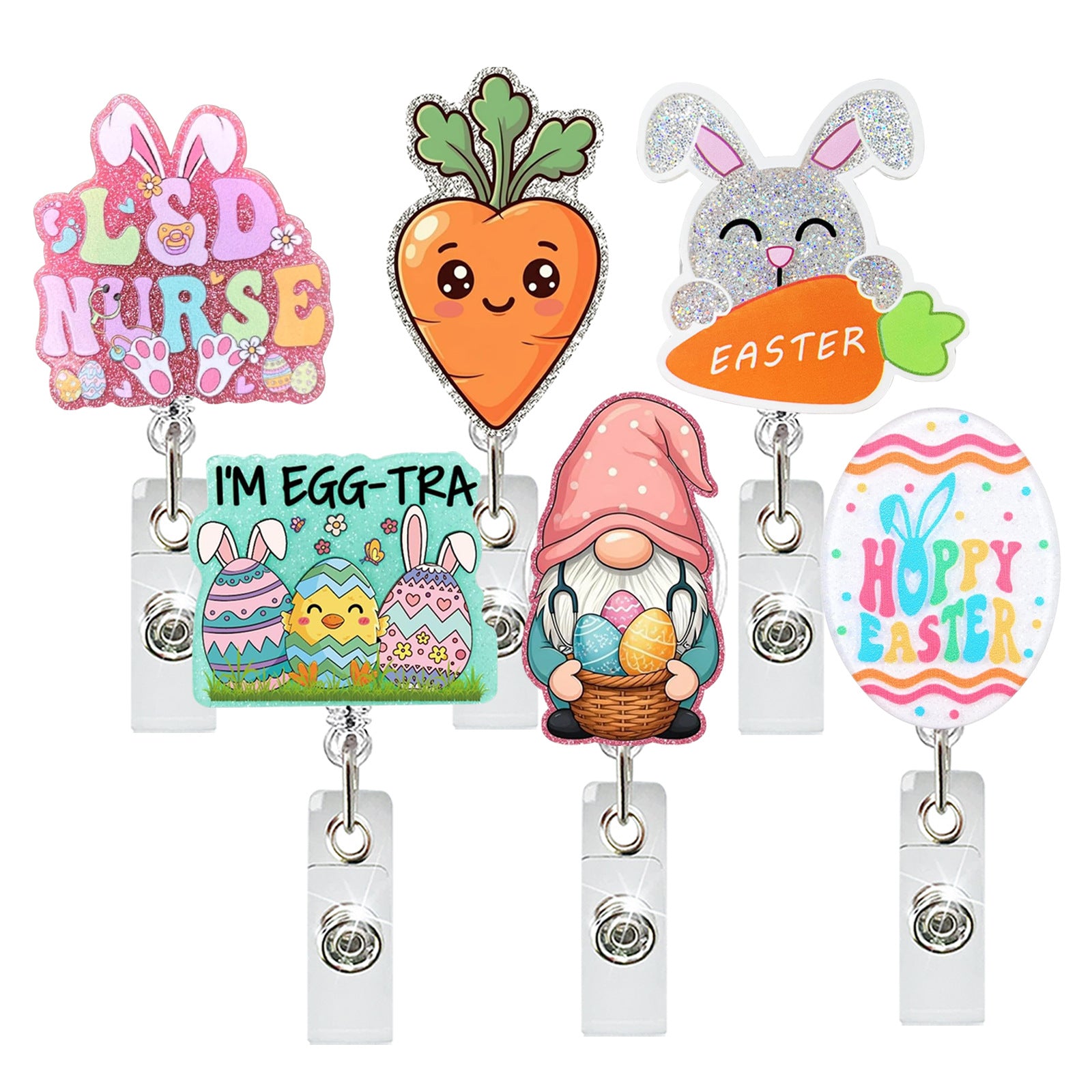 Wholesale Abs Plastic Retractable Rotating Badge Holder with Easter Bunny Egg Design for ID Cards
