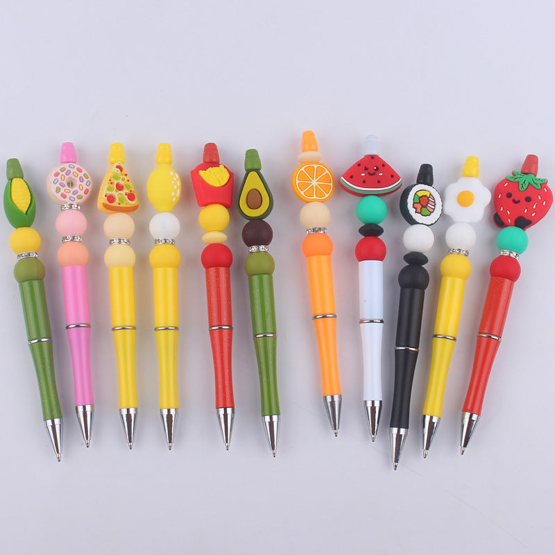 Wholesale  creative handmade cartoon fruit silicone color plastic beaded pen