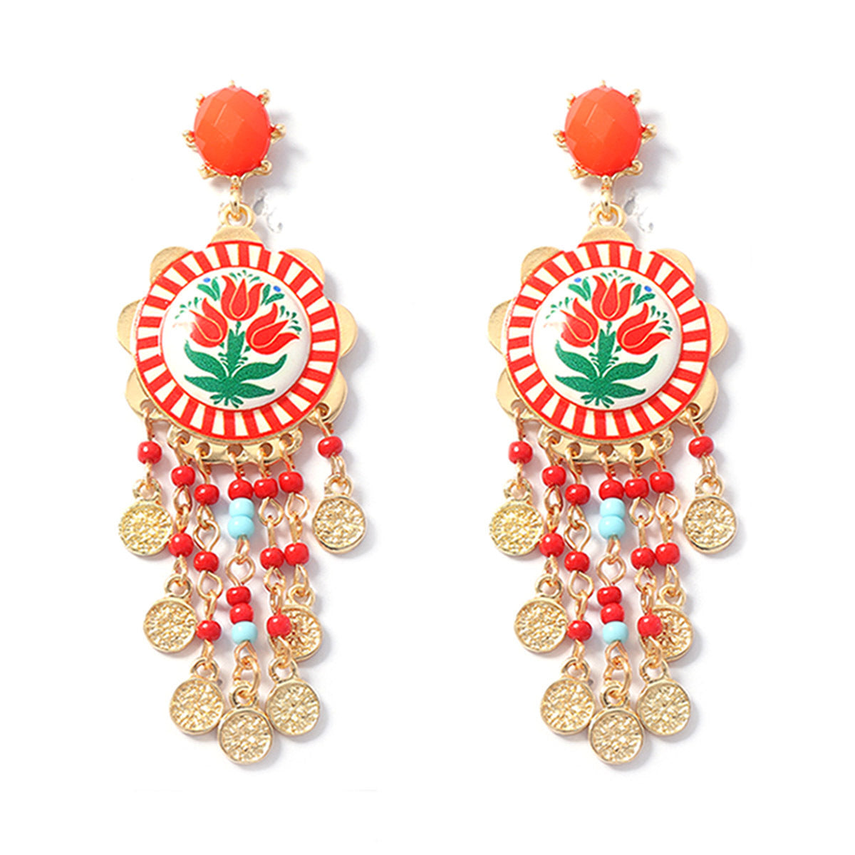 Wholesale Retro Ethnic Floral Beaded Tassel Earrings - Fashion Accessory for Women,  Gift Idea