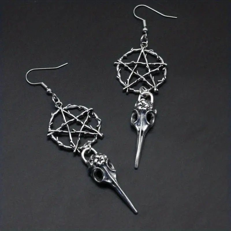 Wholesale Skull Crown Hollow Five-pointed Star Goth Theme Alloy Pendant Earrings ACC-ES-MLR002