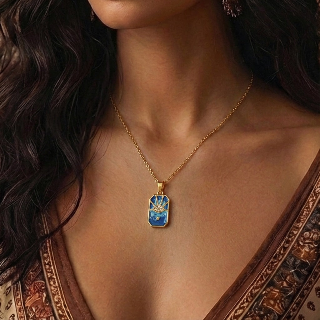 Wholesale Geometric Rectangular Enamel Tarot Card Pendant Necklace