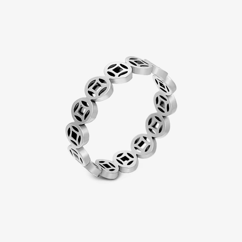 Wholesale Stainless Steel Hollow Copper Coin Ring ACC-RS-BanLan009