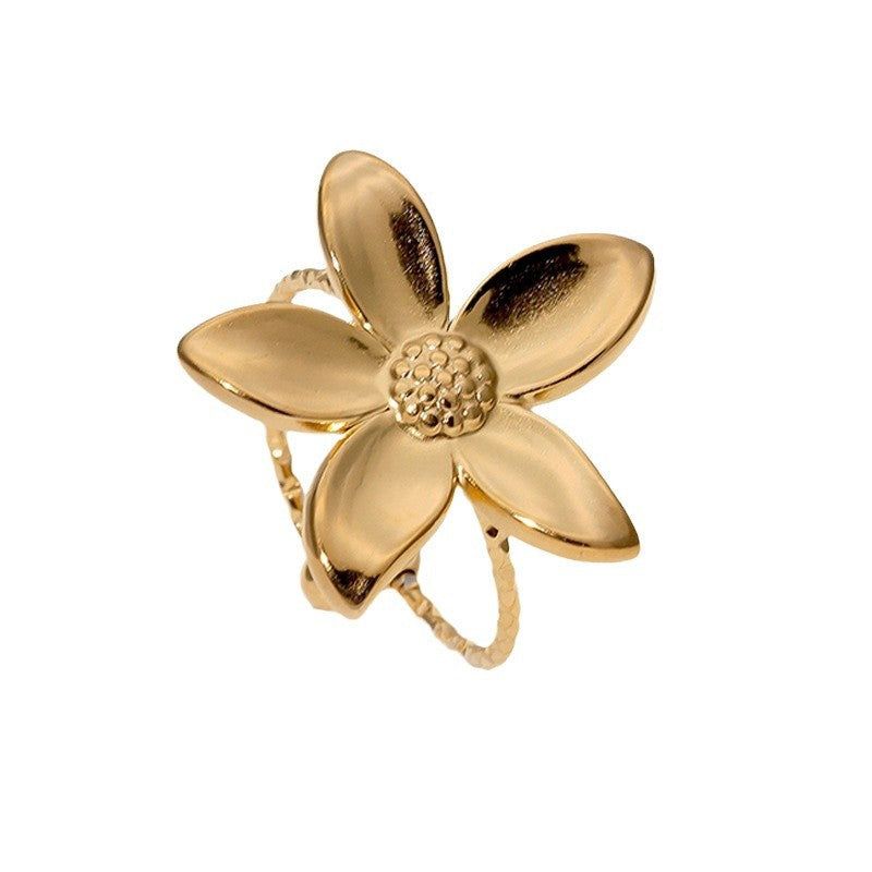 Wholesale all-match flower gold-plated stainless steel ring adjustable ring