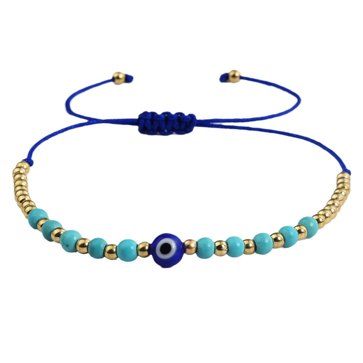 Wholesale Evil Eye Woven Rope Turquoise Beaded Bracelet for Women,  Handmade Geometric Style,  Chic Jewelry Accessory Gift