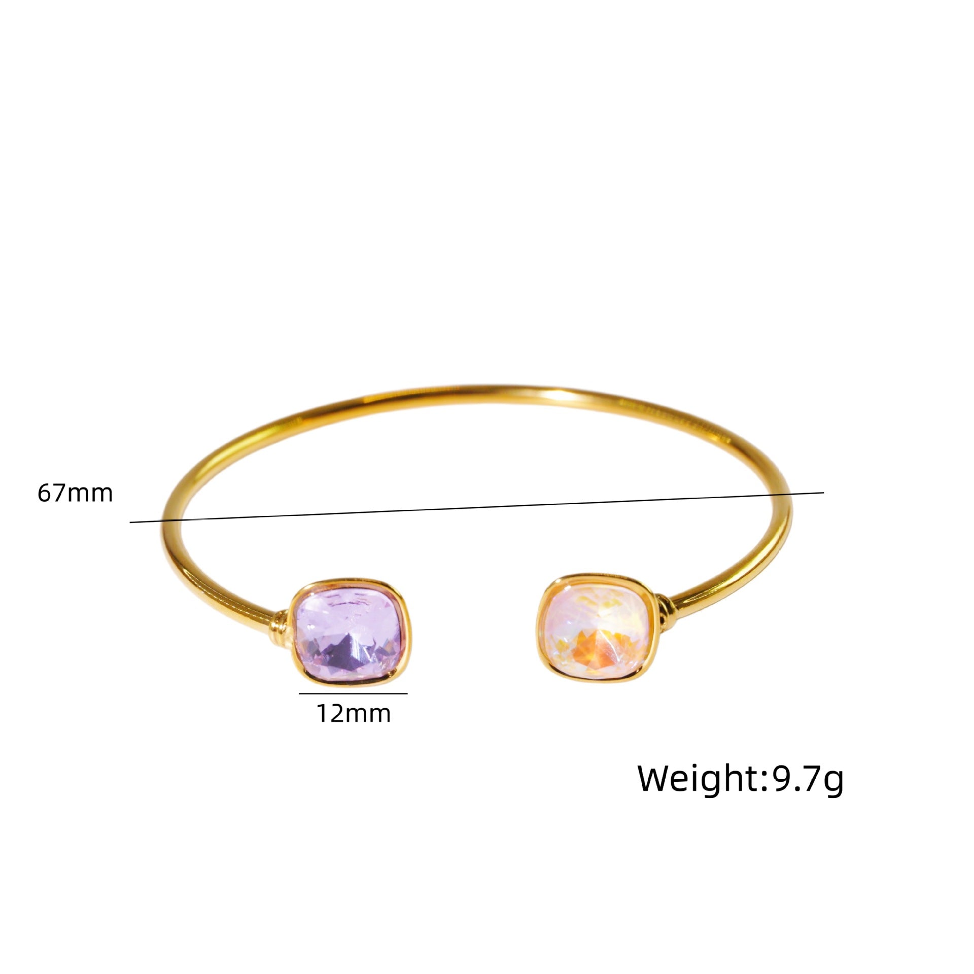 Wholesale Modern Minimalist Double Gemstone Inlaid Stainless Steel Open Bracelet Fashion Accessory Boutique Resale Gift