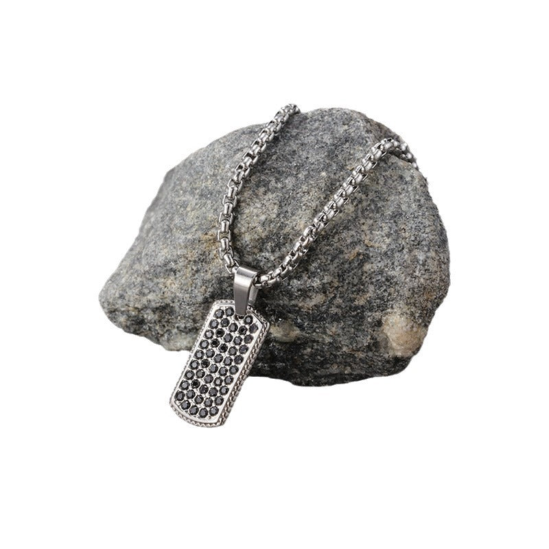 Wholesale European Street Style Unisex Necklace Square Diamond Pendant Stainless Steel Fashion Accessory