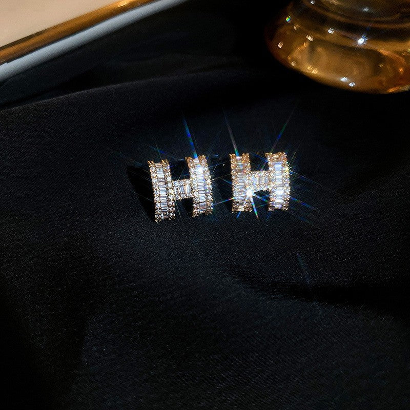 Wholesale Gold Plated Silver Needle Zircon Letter Earrings ACC-ES-BY002