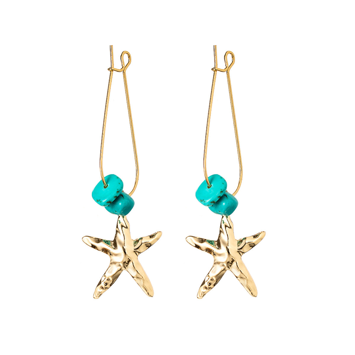 Wholesale  Ocean Style Alloy Starfish Pendant  Turquoise Beaded  Alloy Earrings