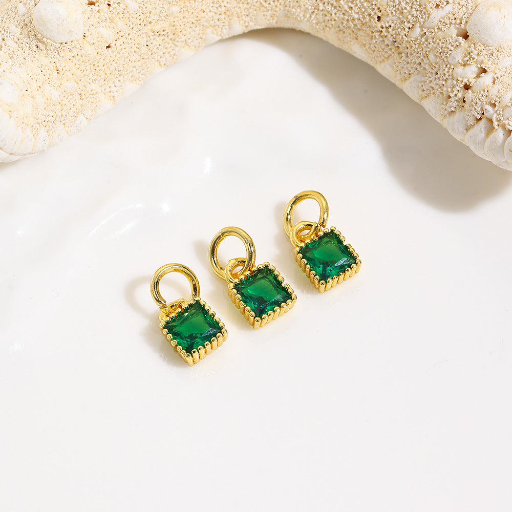 Wholesale Copper plated 18k micro inlaid zircon geometric square colorful small pendant