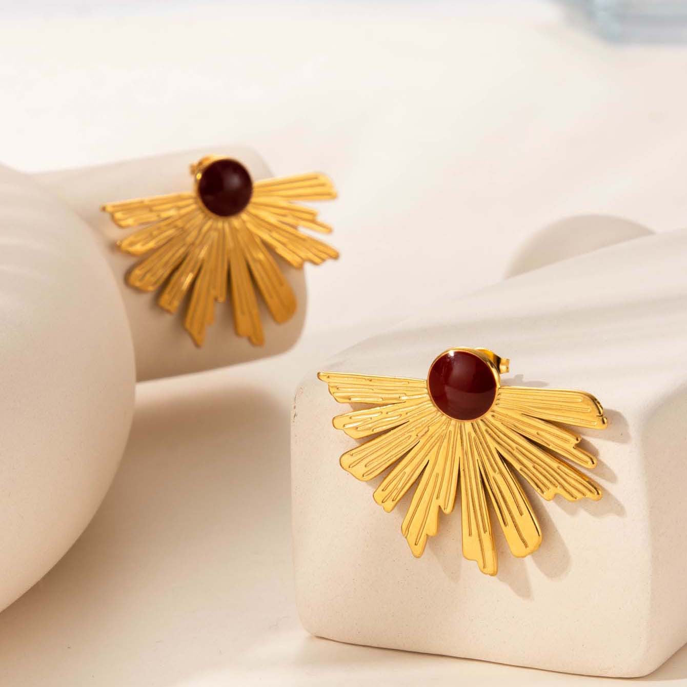 Wholesale  titanium steel irregular fan-shaped retro  earrings