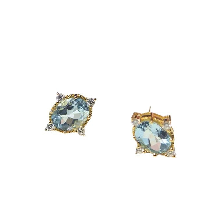 Wholesale Natural aquamarini 18K gold plated 925 sterling silver earrings