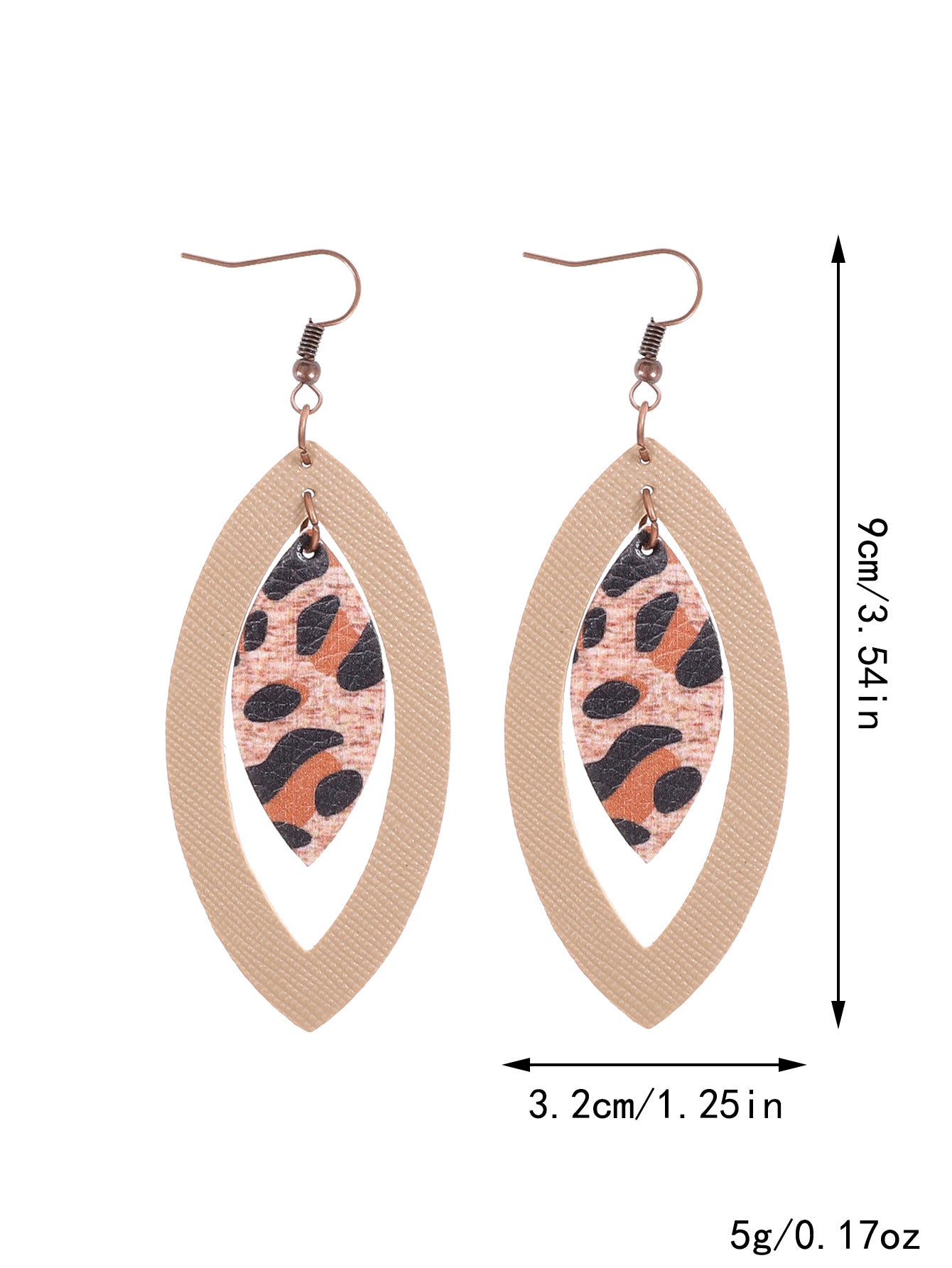 Wholesale  flash leaf natural volcanic stone vintage leather earrings