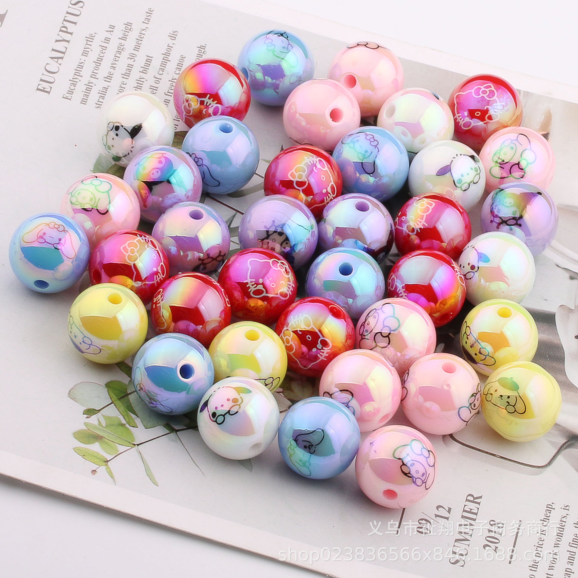 Wholesale 20pcs Acrylic Cartoon Printing UV Plated Color Straight Hole Round Beads DIY Accessories ACCVIP-BDS-ZhiXiang002