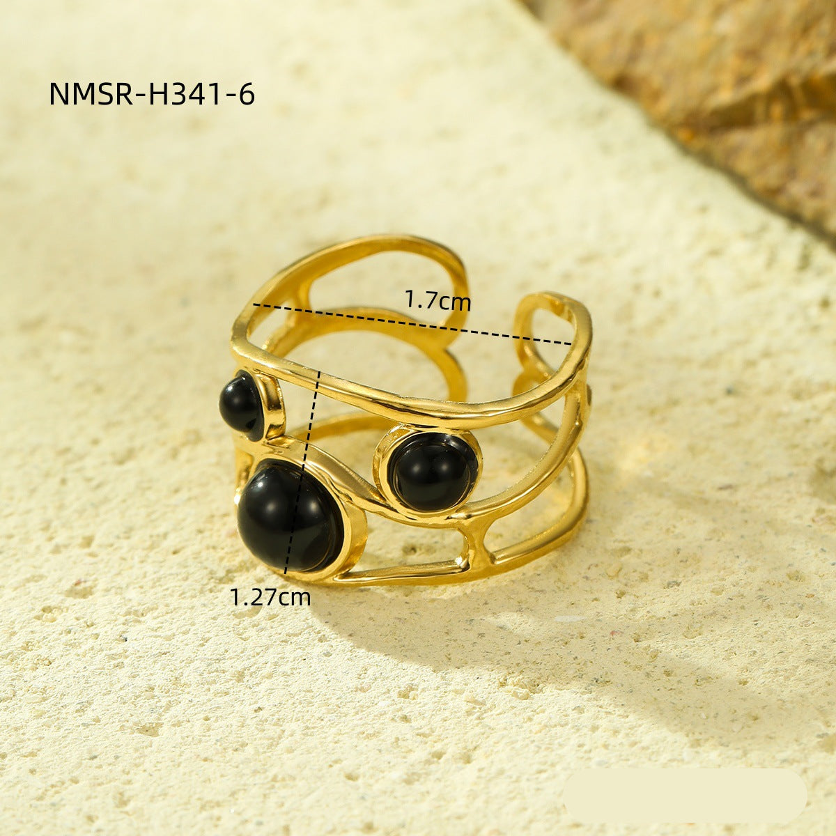 Wholesale natural stone ring plated 18k gold stainless steel  open ring