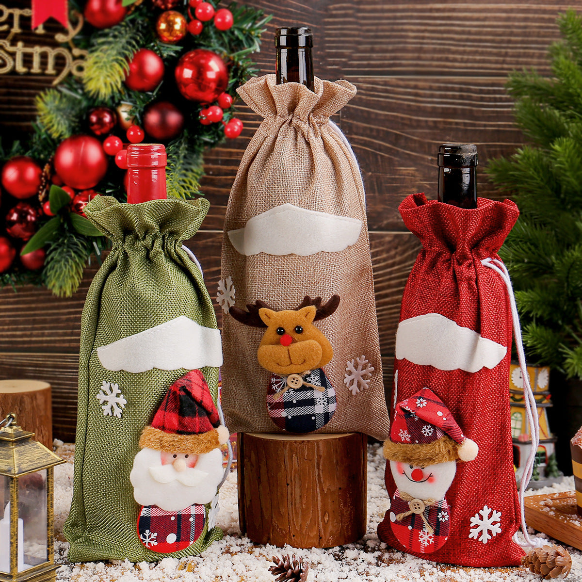 Wholesale Christmas linen old man figurine wine bottle decoration