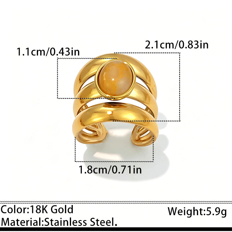 Wholesale Stainless Steel Open Ring Blue Green Gradient Natural Stone Jewelry Accessory