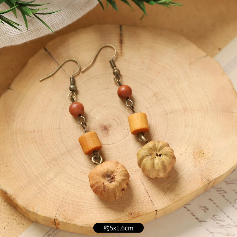 Wholesale Vintage Hand-made Plant Fruit Wood Earrings