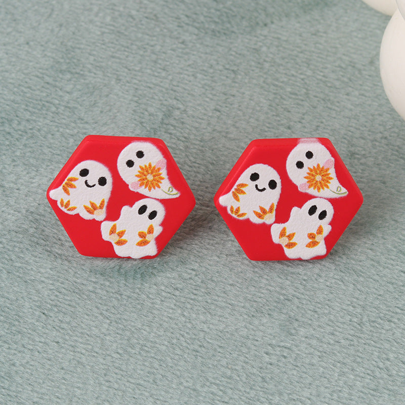 Wholesale   Ghost Bat Geometric Flowers Acrylic Earrings