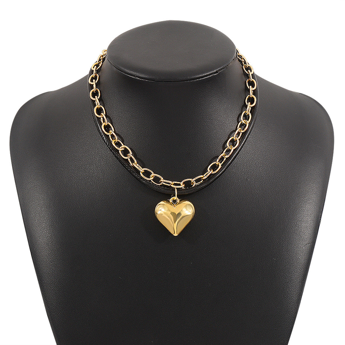 Wholesale creative love chain pendant choker  black leather Necklace