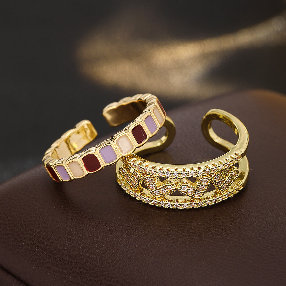Wholesale Copper Zircon Electroplated Women S Open Ring Geometric Design Fashion Jewelry Accessory
