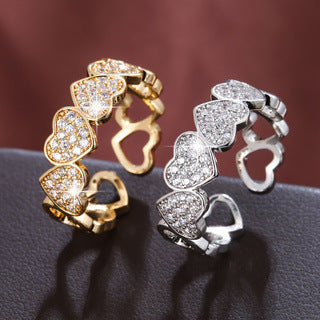 Wholesale Vintage Heart Ring with Zircon,  Adjustable Open Ring,  Fashion Jewelry Accessory for Women,  Gift Idea