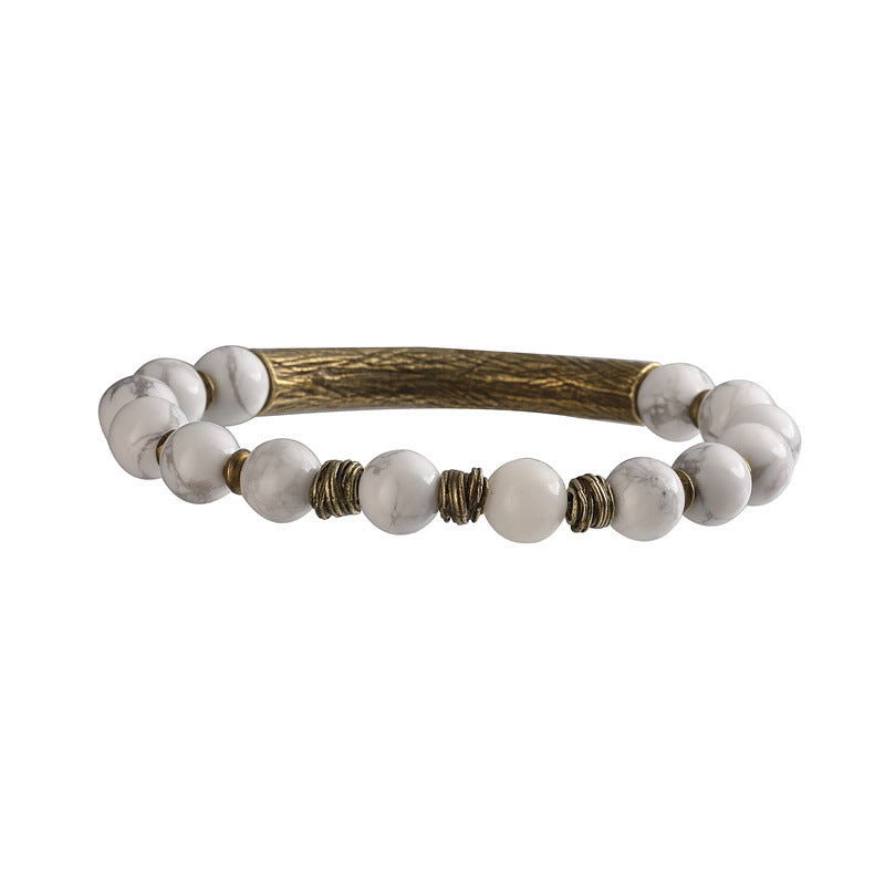 Wholesale White Turquoise Tiger Eye Stone Antique Gold Accent Beaded Bracelet Chinese Vintage Style Unisex Wedding Jewelry