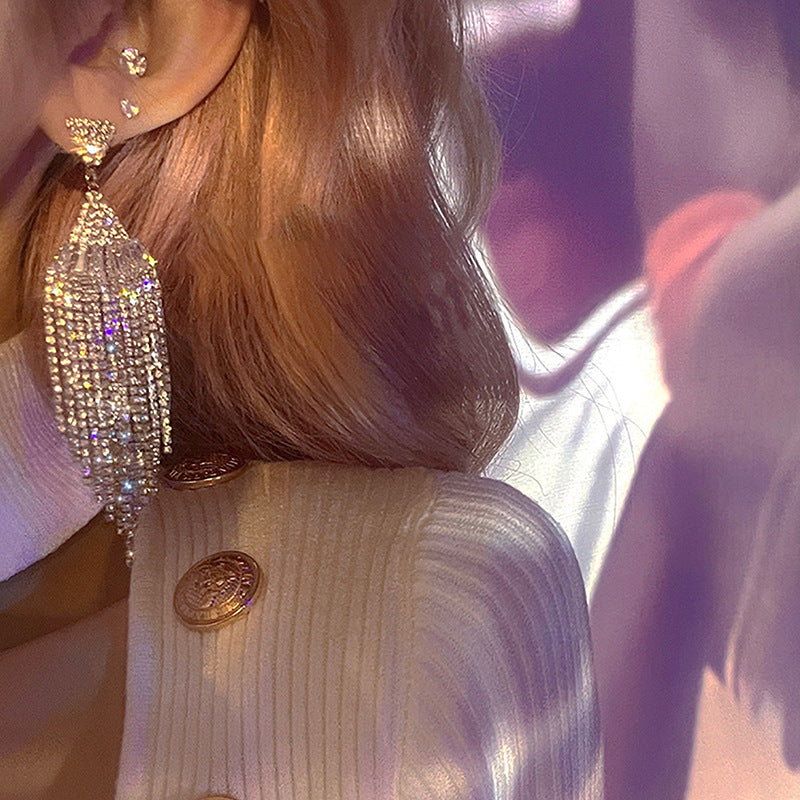 Wholesale Silver Needle Fan-shaped Zircon Diamond Tassel Earrings  ACC-ES-KJ023