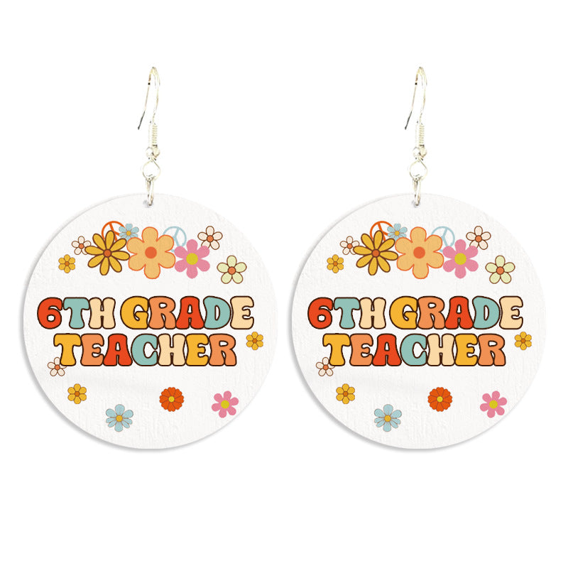 Wholesale Wooden printed school season grade text retro Bohemian autumn earrings