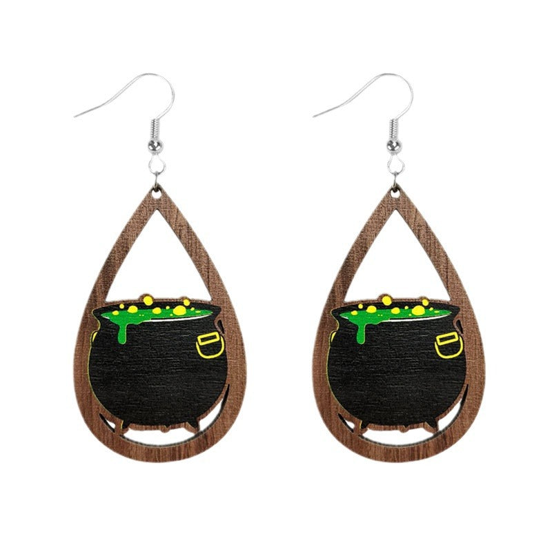 Wholesale Halloween Exaggerated Vintage Ghost Wood Earrings ACC-ES-WenTuo001