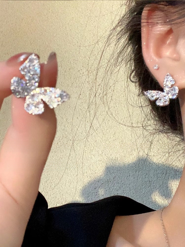 Wholesale light luxury style diamond butterfly earrings