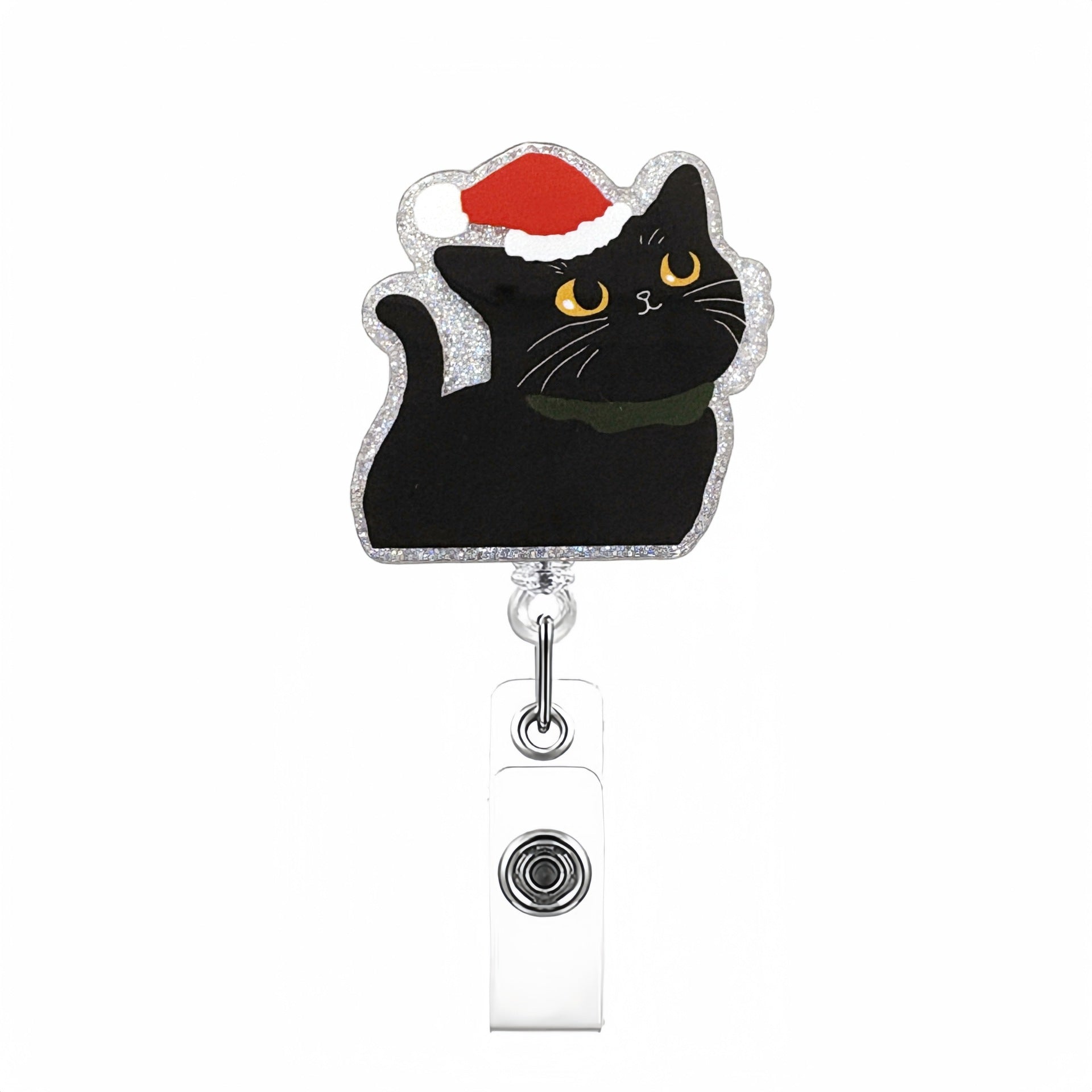 Wholesale Cute Christmas Black Cat Acrylic Glitter  Badge Reels