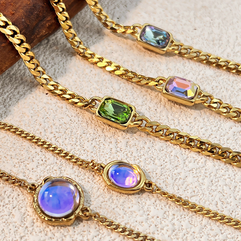 Wholesale Multicolor Square CZ Couple Bracelet Stainless Steel Trendy Everyday Wear