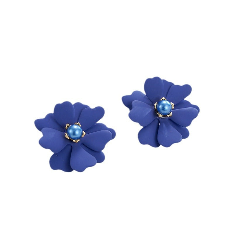 Wholesale 925 Silver Needle  Red Flower Stud Earrings
