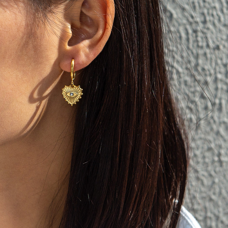 Wholesale gold evil eye titanium steel gold plated earrings