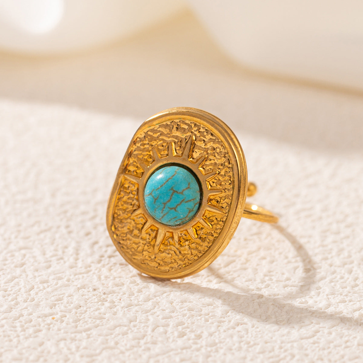 Wholesale Stainless Steel 18K Gold Open Turquoise Ring