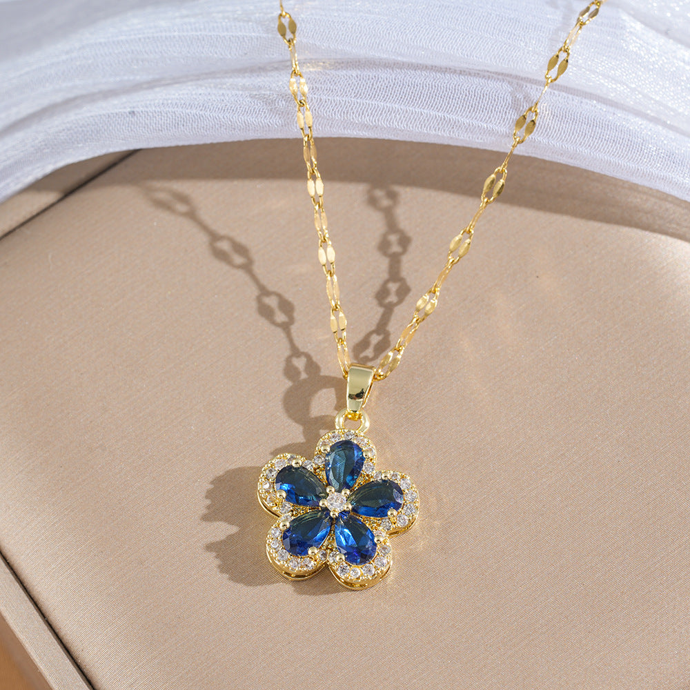 Wholesale Flower Pendant Necklace in Titanium Steel with Zircon,  Stylish Jewelry Accessory for Resale